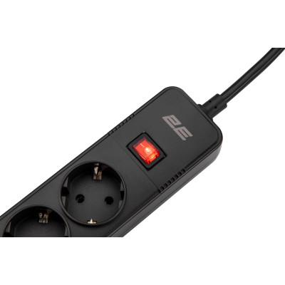 Удлинитель-фильтр сетевой 2E 5xТип F, 3x1.5мм кв, 16A, 3xUSB-A, с защитой от перенапряжения, 2м, черный 2E-SP515M2USBBK