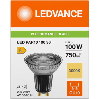 LEDVANCE Лампа GU10 8Вт 3000K 750Лм MR16 димується