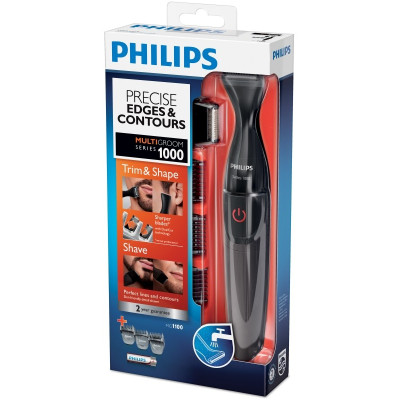 Тример Philips Multigroom series 1000, для бороди і вусів, 1хАА, насадок-4, сталь, чорний Тример Philips Multigroom series 1000, для бороди і вусів, 1хАА, насадок-4, сталь, чорний