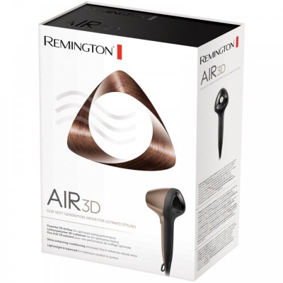 Фен Remington Air3D, 1800Вт, 3 режими, дифузор,турмалінова іоніз-я, хол. обдув, бронзовий