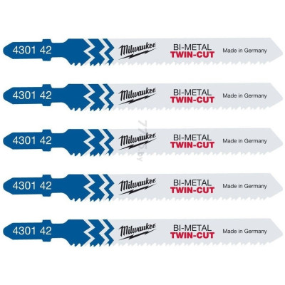 Полотно пиляльне для електролобзика Milwaukee T123XF Bi-Meta універсальне, крок зуба 2.5ммх91мм, 5шт
