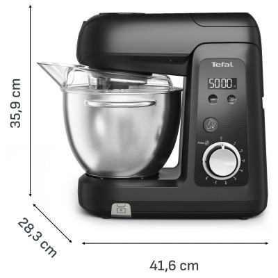 Кухонна машина Tefal Bake Partner + 1100Вт, чаша-метал, корпус-пластик, насадок-9, чорний