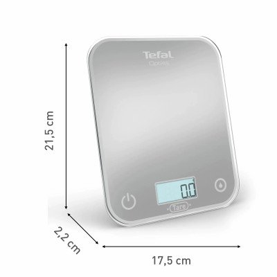 Tefal Ваги кухонні Optiss, 5кг, AAAx2 в комплекті, скло, срібло