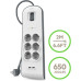 Подовжувач мережевий Belkin 2м, 6хТип, 16А, 2xUSB-A 2.4A, фільтр, білий