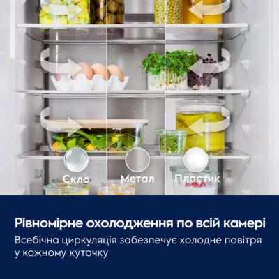 Холодильник Electrolux вбудований з нижн. мороз., 177x55х55, холод.відд.-196л, мороз.відд.-61л, 2дв., Е, Combi, інв., диспл внутр., зона св-ті, білий