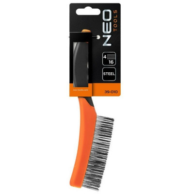 Щетка проволочная Neo Tools прямая, 4х16 рядов, прямая проволока 0.3мм, 260мм, двухкомпонентная рукоятка 39-010