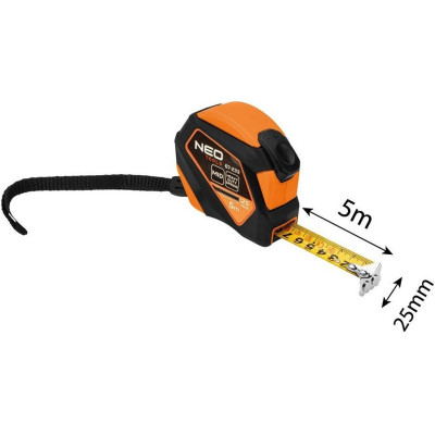 Neo Tools Рулетка, 5мx25мм, з фіксатором змотування, магніт Neo Tools Рулетка, 5мx25мм, з фіксатором змотування, магніт