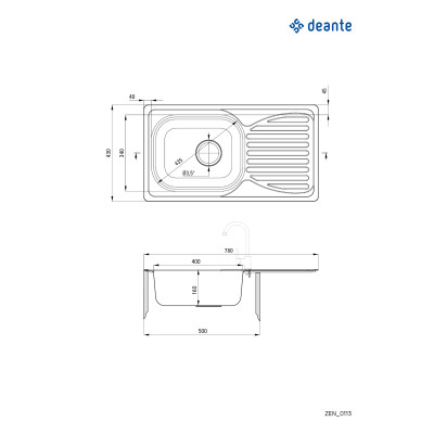Мийка кухонна Deante Doppio, нерж.сталь, прямокут., з крилом, 780х430х160мм, чаша - 1, накладна, нерж Мийка кухонна Deante Doppio, нерж.сталь, прямокут., з крилом, 780х430х160мм, чаша - 1, накладна, нерж