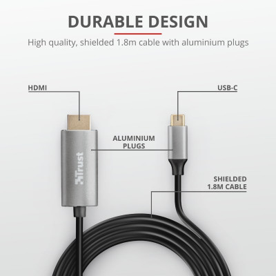 Trust Calyx USB-C to HDMI 1.8м BLACK Trust Calyx USB-C to HDMI 1.8м BLACK