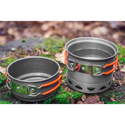Neo Tools Набір посуду туристичного, 2в1, набір каструль із радіатором, сертифікат LFGB, чохол, 0.268кг Neo Tools Набір посуду туристичного, 2в1, набір каструль із радіатором, сертифікат LFGB, чохол, 0.268кг