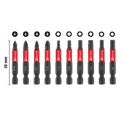 Біти Einhell 50мм бітотримач з карабіном, PH, PZ, T, H набір 10шт