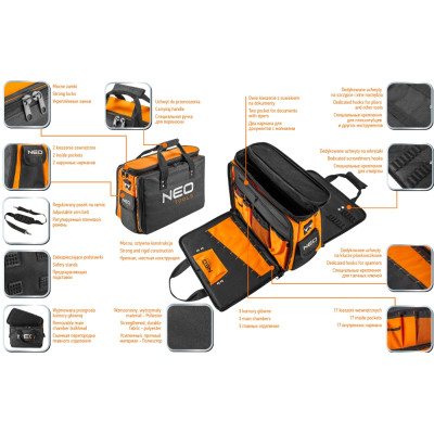 Neo Tools 84-308 Монтерська сумка, 17 кишень, жорстка конструкція, 3 головних відділи Neo Tools 84-308 Монтерська сумка, 17 кишень, жорстка конструкція, 3 головних відділи