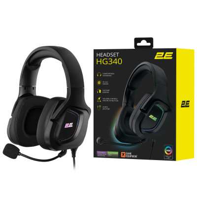 Гарнитура игровая 2E GAMING HG340, mini-jack/dual 3.5mm, RGB, 2м, черный (2E-HG340BK)