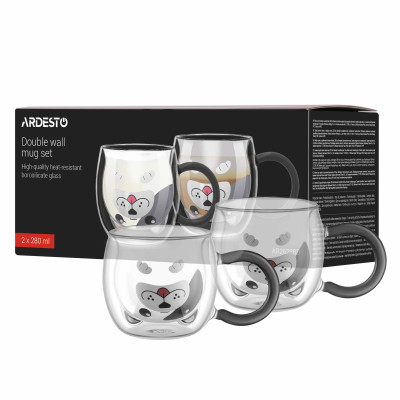 ARDESTO Набір чашок з подвійними стінками Animals 280мл, 2шт, боросилікатне скло, прозорий ARDESTO Набір чашок з подвійними стінками Animals 280мл, 2шт, боросилікатне скло, прозорий