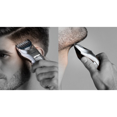 Тример Panasonic, для бороди, вусів і голови, мережа+акум., насадок-2, кейс, сталь, сріблястий