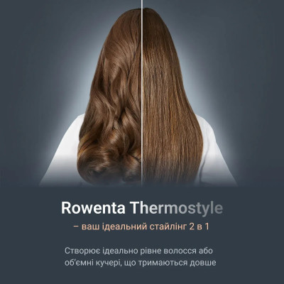 Випрямляч Rowenta Thermostyle, темп.режимів-5, 150-230С, дисплей, іонізація, кераміка, титан, чорно-сірий Випрямляч Rowenta Thermostyle, темп.режимів-5, 150-230С, дисплей, іонізація, кераміка, титан, чорно-сірий