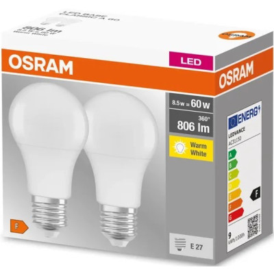 Osram Набір ламп 2шт LED E27 8.5Вт 2700К 806Лм A60 Osram Набір ламп 2шт LED E27 8.5Вт 2700К 806Лм A60