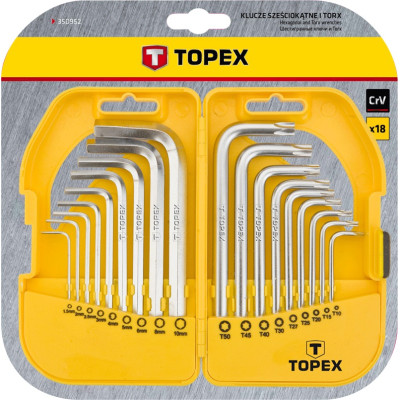 Ключі комбіновані TOPEX шестигранні та Torx CrV, 1.5-10мм, T10-T50 набір 18шт