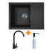 Набір кухонний Adamant Minimal, штучний камінь, прямокут., з крилом, 615х495х200мм, чаша - 1, врізна, чорний + змішувач та дозатор Набір кухонний Adamant Minimal, штучний камінь, прямокут., з крилом, 615х495х200мм, чаша - 1, врізна, чорний + змішувач та дозатор