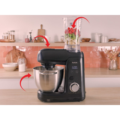 Кухонна машина Tefal Bake Partner + 1100Вт, чаша-метал, корпус-пластик, насадок-9, чорний