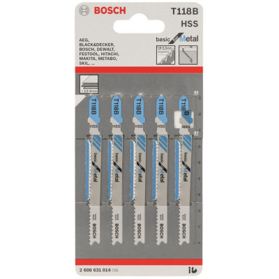 Bosch Полотно пиляльне для електролобзика по металу T 118 B, 1.9-2.3х92мм, 5шт Bosch Полотно пиляльне для електролобзика по металу T 118 B, 1.9-2.3х92мм, 5шт