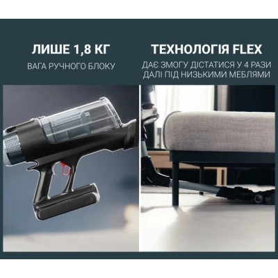 Пилосос Rowenta безпровідний X-Force Flex 16.60 Animal, 315Вт, вологе прибирання, конт пил -0.65л, автон. робота до 120хв, HEF system 99,9%, чорно-сірий