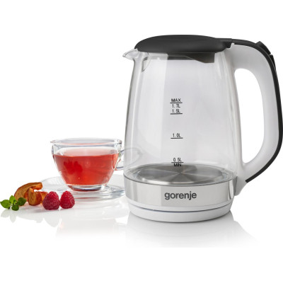 Электрочайник Gorenje 1.7л, 2,200 Вт, strix контроль, стекло, белый (K17GXG)