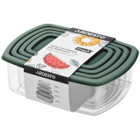 Набір контейнерів для зберігання харчових продуктів ARDESTO Fresh 0.25/0.5/0.75/1.2л, пластик, прямокутна, зелений Набір контейнерів для зберігання харчових продуктів ARDESTO Fresh 0.25/0.5/0.75/1.2л, пластик, прямокутна, зелений
