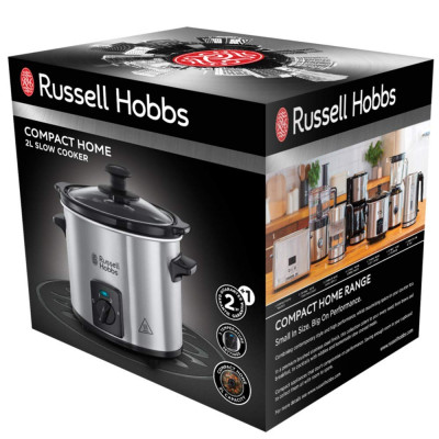 Медленноварка Russell Hobbs CompactHome, 145Вт, чаша-2л, механическое управление, съемная крышка, нержавеющая сталь, серый Медленноварка Russell Hobbs CompactHome, 145Вт, чаша-2л, механическое управление, съемная крышка, нержавеющая сталь, серый
