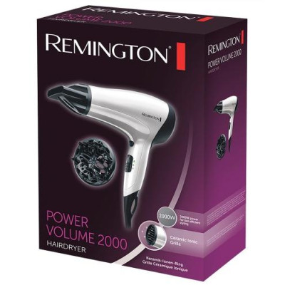 Фен Remington Power Volume 2000, 2000Вт, 3 режими, дифузор,турмалінова іоніз-я, хол. обдув, білий