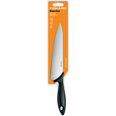 Кухонний ніж кухарський Fiskars Essential, 21.4см, нержавіюча сталь, пластик, чорний Кухонний ніж кухарський Fiskars Essential, 21.4см, нержавіюча сталь, пластик, чорний