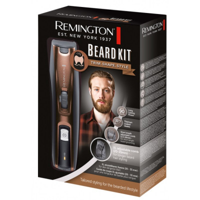 Тример Remington Beard Kit, для бороди і вусів, акум., насадок-2, ножиці, щітка у компл., титан.напил., коричневий