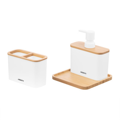 Набір для ванної кімнати Ardesto Minimalism, 3 предмети, поліпропілен, бамбук, білий Набір для ванної кімнати Ardesto Minimalism, 3 предмети, поліпропілен, бамбук, білий
