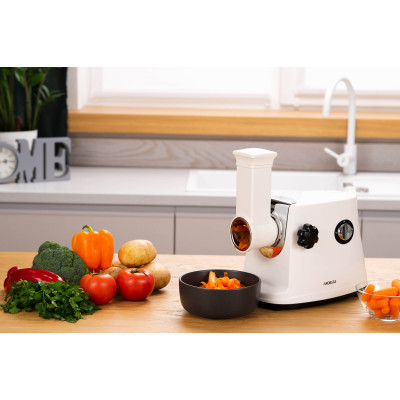 ARDESTO М'ясорубка, 1600Вт, продук.-1.6кг/хв, 3 решітки + для ковб., кеббе, 3 терки, пластик, біло-сріблястий ARDESTO М'ясорубка, 1600Вт, продук.-1.6кг/хв, 3 решітки + для ковб., кеббе, 3 терки, пластик, біло-сріблястий