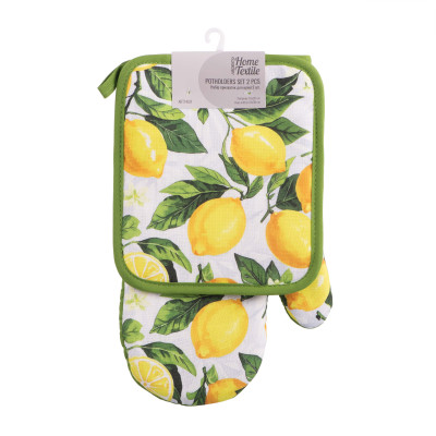 Набір прихваток для кухні ARDESTO Sicilian lemons 18х20см, 18х30см, 100% поліестер (верх), 100% бавовна (низ), зелений