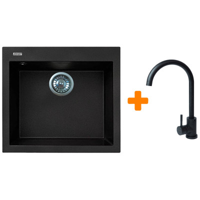 Набір кухонний Adamant Univer, штучний камінь, квадрат, без крила, 560х500х200мм, чаша - 1, врізна, чорний + змішувач Набір кухонний Adamant Univer, штучний камінь, квадрат, без крила, 560х500х200мм, чаша - 1, врізна, чорний + змішувач
