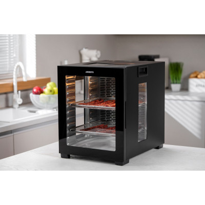 ARDESTO Сушарка для продуктів FDB-1242, 850Вт, піддонів -12x3см, макс-70°С, таймер, електр. управління, нерж., чорний