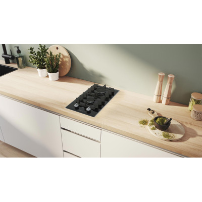 Варильна поверхня Bosch газова на склі, 30см, Доміно, чавун, чорний