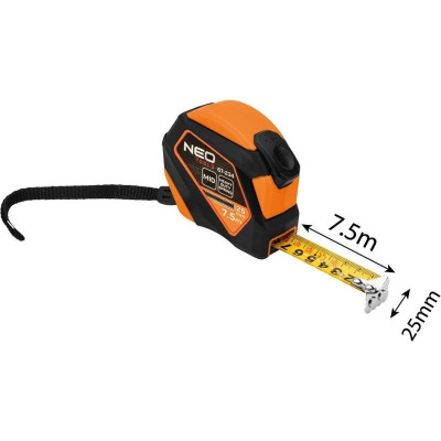 Neo Tools Рулетка, 7.5мx25мм, з фіксатором змотування, магніт Neo Tools Рулетка, 7.5мx25мм, з фіксатором змотування, магніт