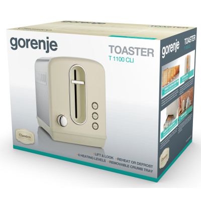 Тостер Gorenje 1000Вт, пластик/метал, бежевий (T1100CLI)