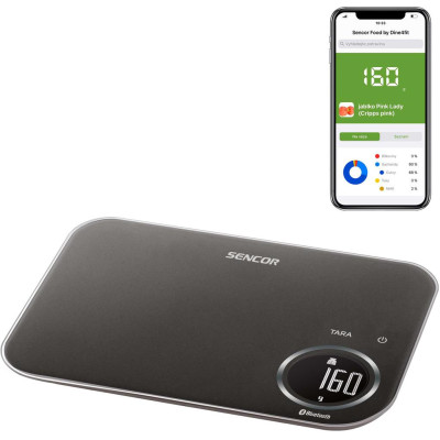 Ваги Sencor кухонні, 8кг, підключення до смартфону, AAAx2, пластик, чорний Ваги Sencor кухонні, 8кг, підключення до смартфону, AAAx2, пластик, чорний