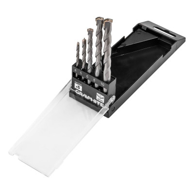 Набір свердел по бетону GRAPHITE 4-10мм, кейс, 5шт Набір свердел по бетону GRAPHITE 4-10мм, кейс, 5шт