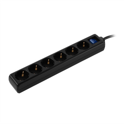 Удлинитель сетевой 2E 6хТип F, 3х1.5мм кв, 16A, 3м, черный 2E-U06ESM3BK