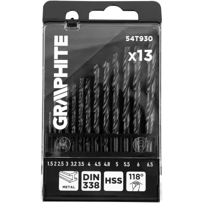 Набір свердел по металу GRAPHITE HSS зі швидкорізальної сталі HSS 1.5-6.5мм кейс 13шт
