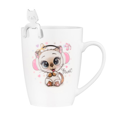 Чашка з ложкою ARDESTO Music, 320мл, порцеляна, нержавіюча сталь, білий