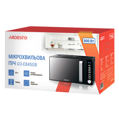 Микроволновая печь ARDESTO, 20л, электр.упр., 800Вт, дисплей, откр.ручкой, черный (GO-E845GB)