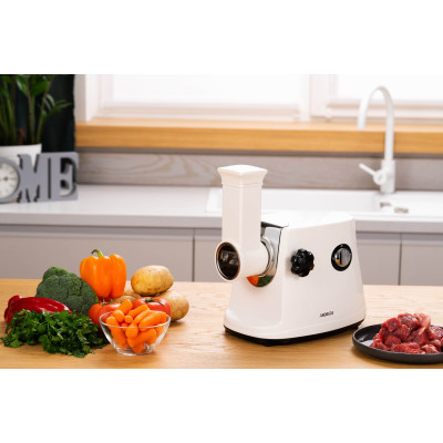 ARDESTO М'ясорубка, 1600Вт, продук.-1.6кг/хв, 3 решітки + для ковб., кеббе, 3 терки, пластик, біло-сріблястий ARDESTO М'ясорубка, 1600Вт, продук.-1.6кг/хв, 3 решітки + для ковб., кеббе, 3 терки, пластик, біло-сріблястий