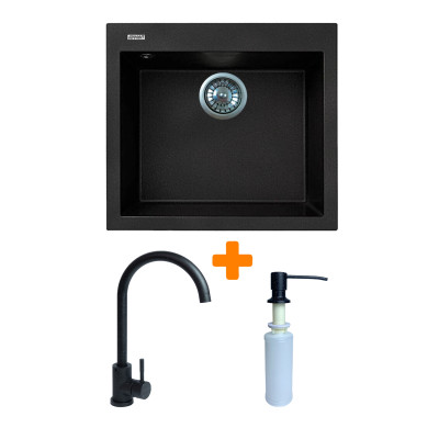 Набір кухонний Adamant Univer, штучний камінь, квадрат, без крила, 560х500х200мм, чаша - 1, врізна, чорний + змішувач та дозатор Набір кухонний Adamant Univer, штучний камінь, квадрат, без крила, 560х500х200мм, чаша - 1, врізна, чорний + змішувач та дозатор