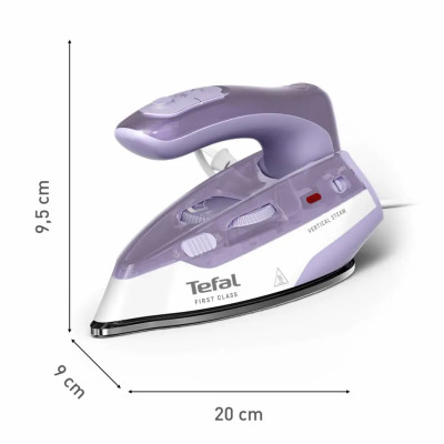 Праска Tefal дорожня First Class, 1000Вт, 65мл, паровий удар -45гр, нерж. сталь, біло-фіолетовий