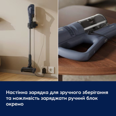 Пилосос Electrolux бездротовий, конт пил -0.3л, автон. робота до 50хв, вага-1.9кг, HEPA10, 3 насадки, синій Пилосос Electrolux бездротовий, конт пил -0.3л, автон. робота до 50хв, вага-1.9кг, HEPA10, 3 насадки, синій